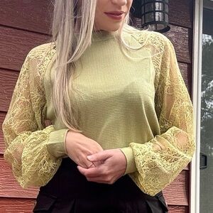 NWT Green lace sleeve top